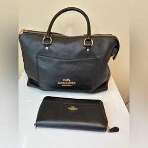 Coach Mini Emma Satchel in Black Refined Pebble Leather with Wallet